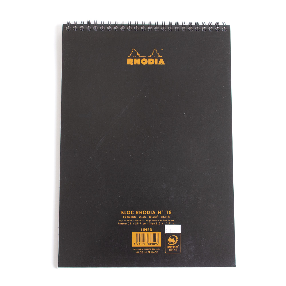 Black, Memo & Notebooks, Art & School, 8.25"x11.75", Rhodia, Spiralbound, Graph, 710140